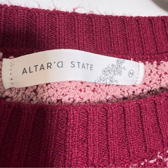 Altar'd State Women's Burgundy and Pink Bow Sweater Coquette Medium Cropped - Picture 4 of 7